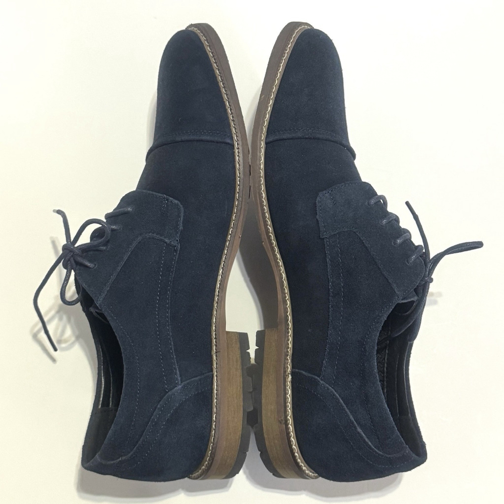New Carlo Morandi Tony Oxford Suede Leather Shoes Size:10D Men DeepNavy Cap Toe - Picture 5 of 10
